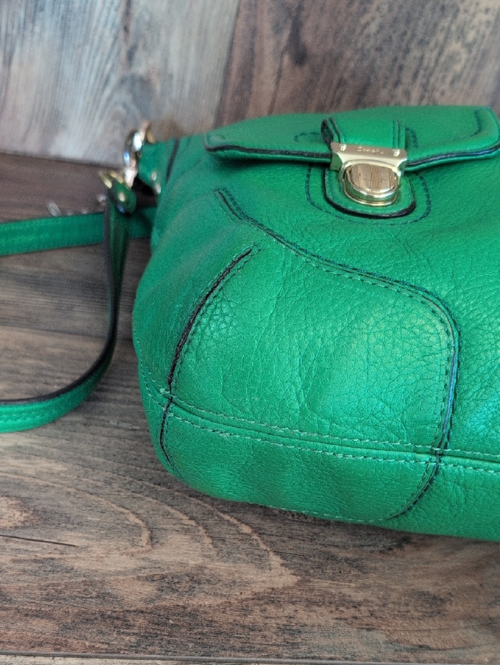Coach Vintage Green Pebbled Leather Poppy Avery Hobo Crossbody Bag          M357 - Picture 5 of 16